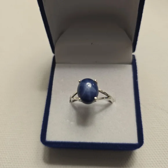 COSTUME JEWLERY Glamorous Lab Made Blue Star Sapphire On Silver Band Size 8.25 - Picture 13 of 13